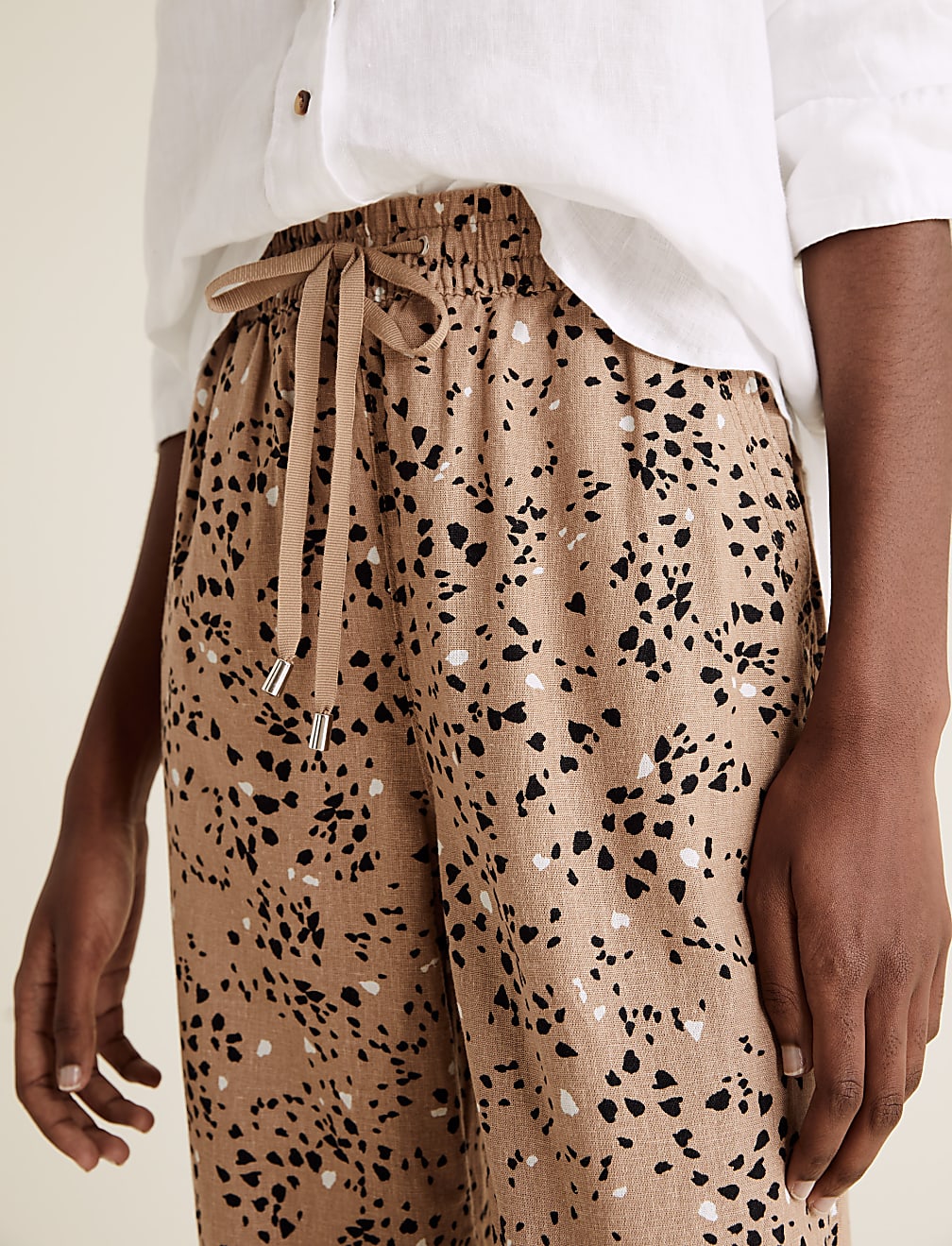 Flax Linen Mix Printed Regular Fit Trouser