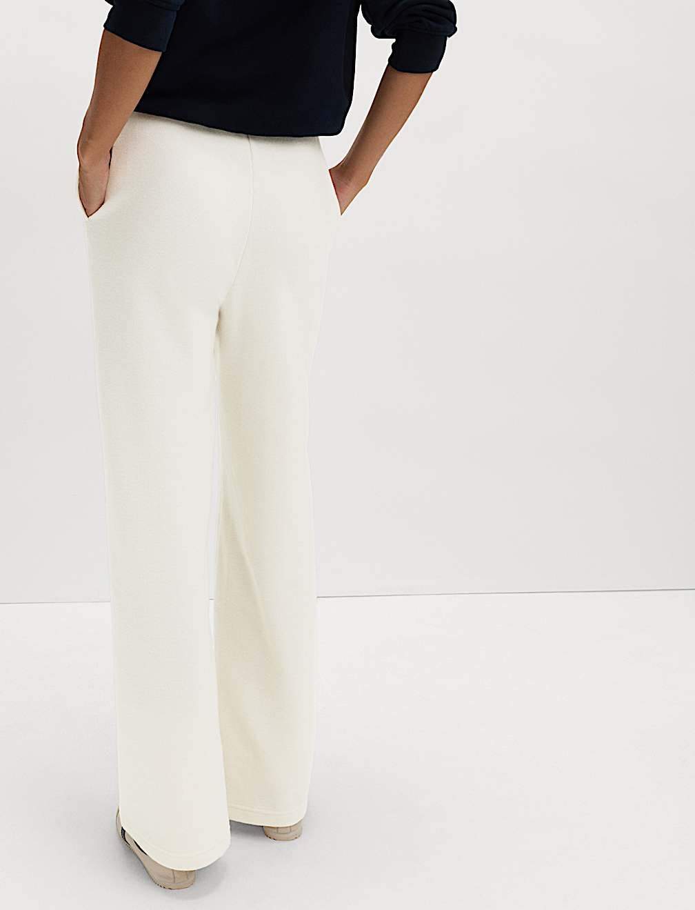 Cotton Blend Cosy Rib Pintuck Wide Leg Trousers