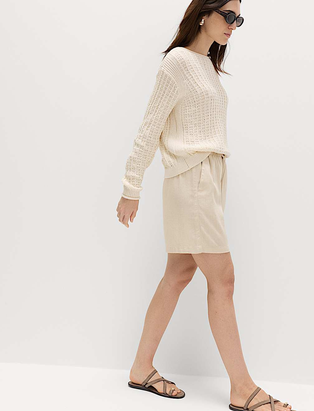 Pull On High Waisted Shorts with Linen