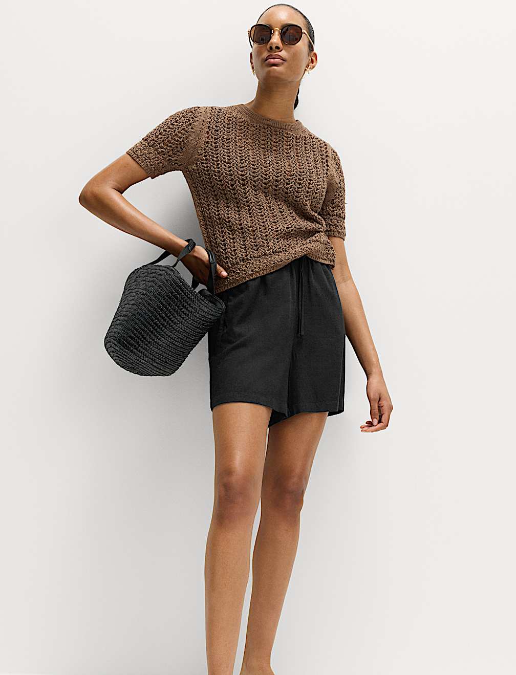 Pull On High Waisted Shorts with Linen