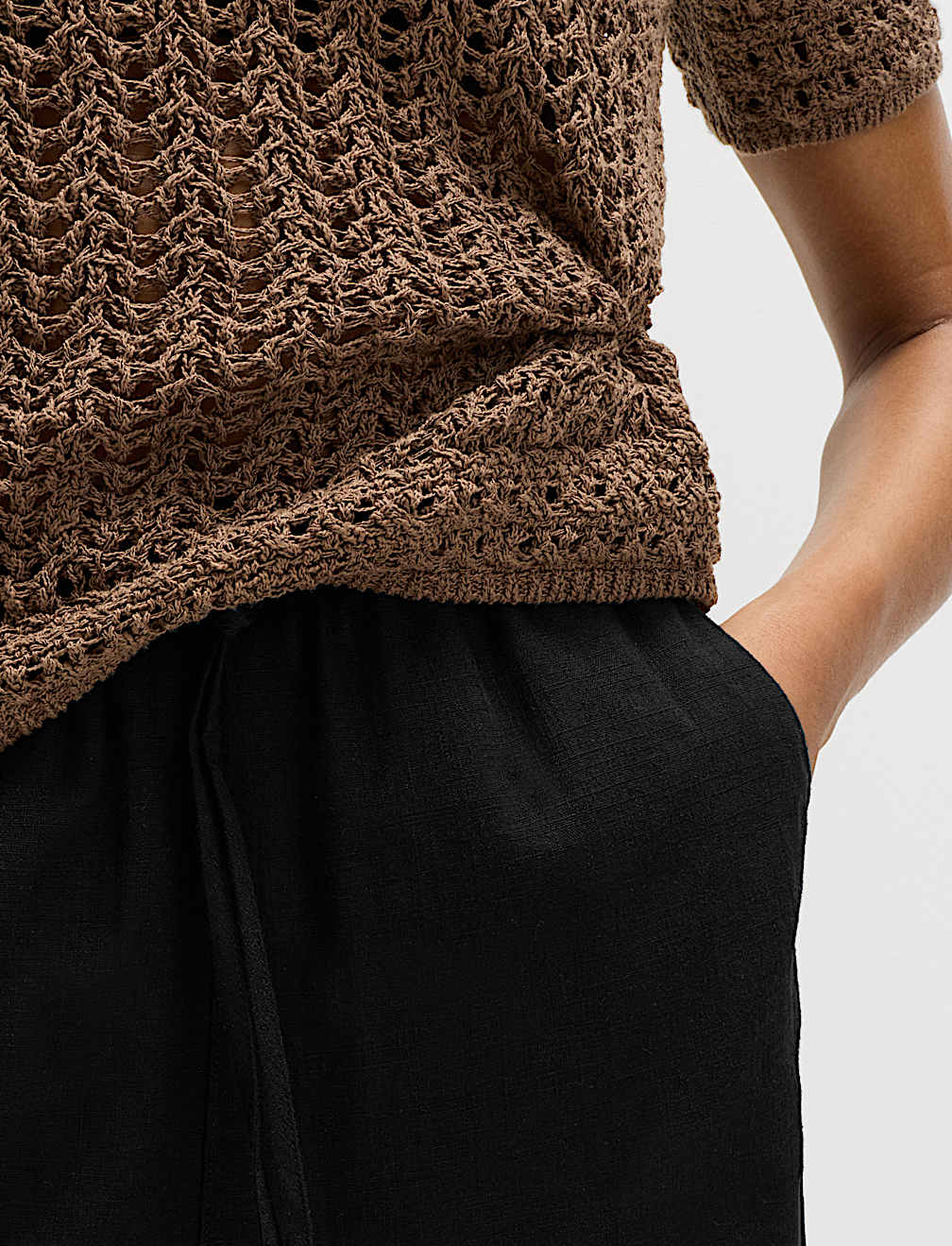 Pull On High Waisted Shorts with Linen