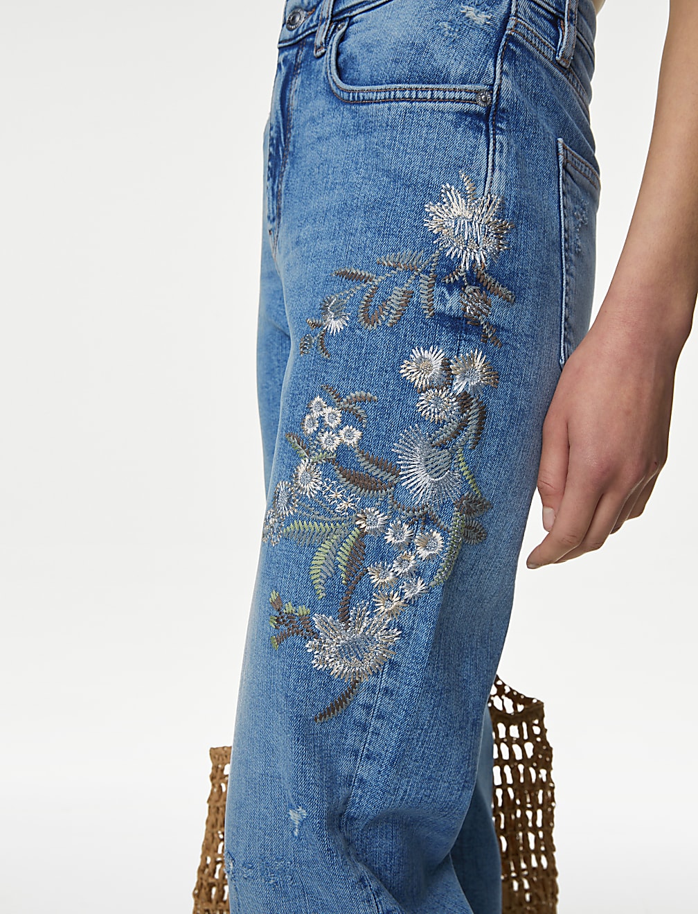 Buy Boyfriend Embroidered Ankle Grazer Jeans at Marks Spencer