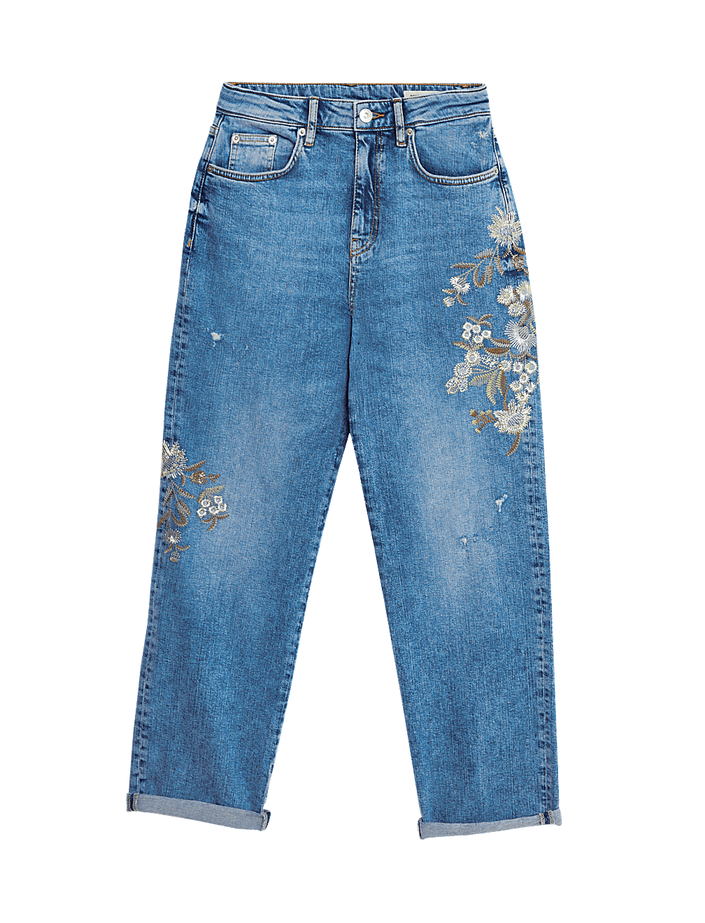Boyfriend Embroidered Ankle Grazer Jeans