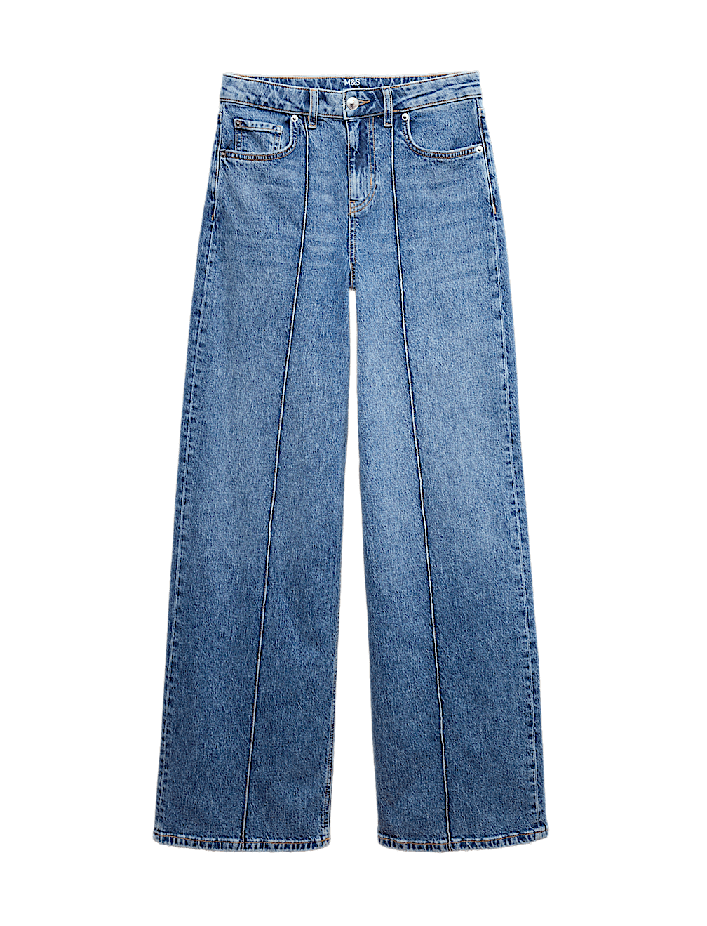 High Waisted Pintuck Wide Leg Jeans