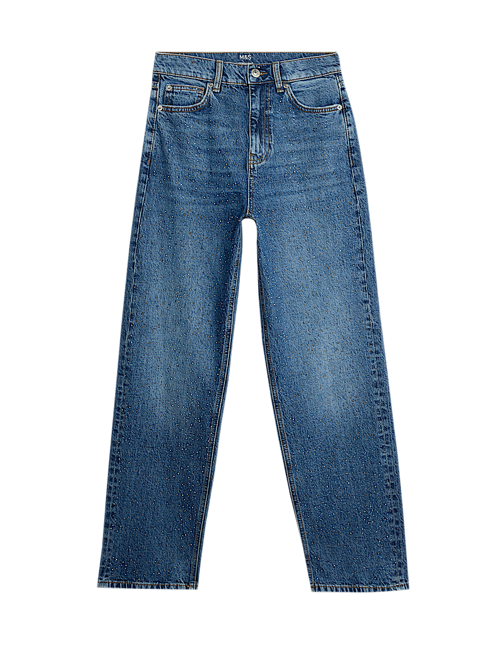 Embellished High Waisted Ankle Grazer Jeans