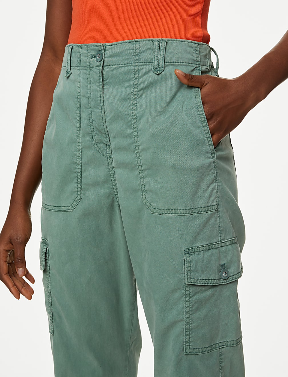 Lyocell Rich Cargo Tea Dyed Trousers