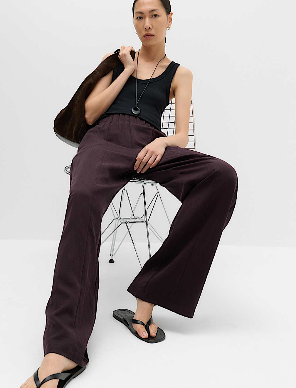 Lyocell Rich Elasticated Waist Wide Leg Trousers