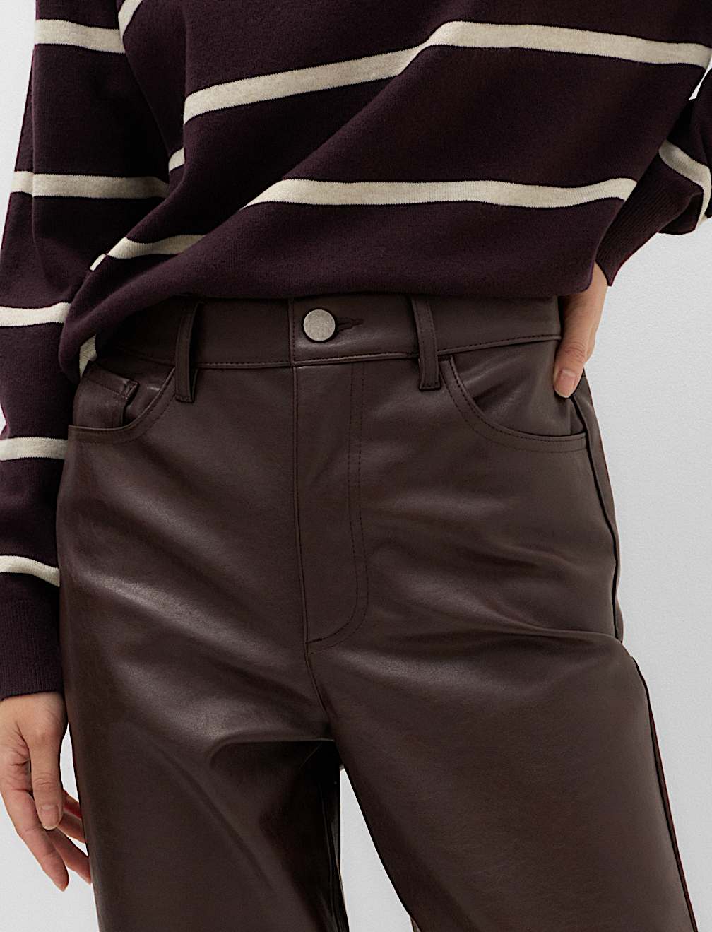Faux Leather Straight Leg Trousers