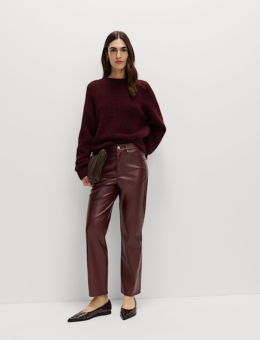Faux Leather Straight Leg Trousers