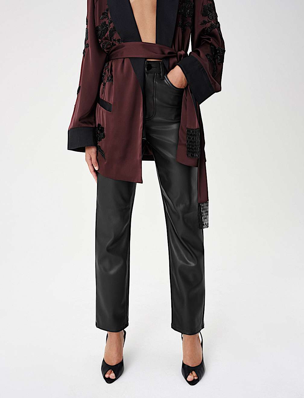 Faux Leather Straight Leg Trousers