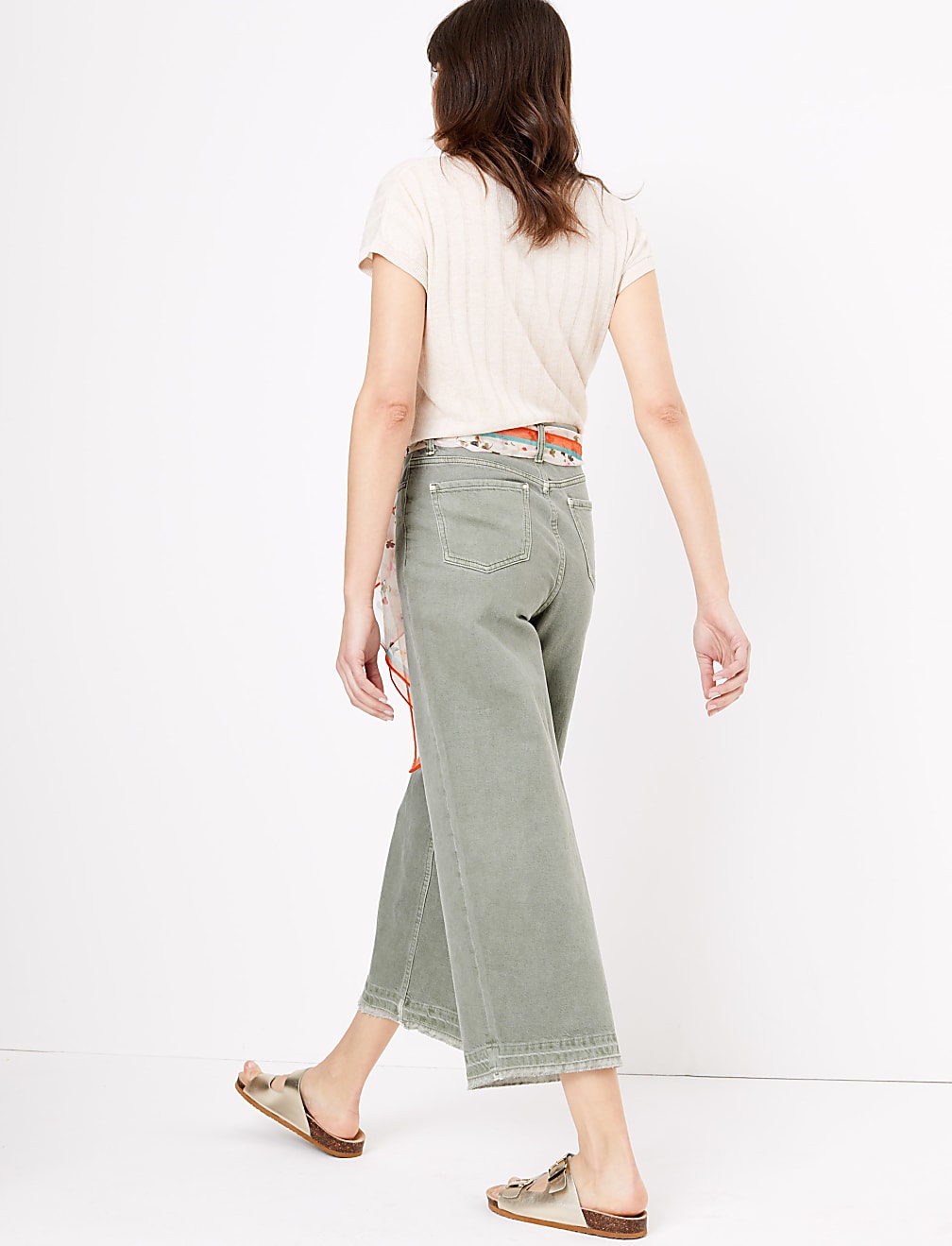 High Waisted Scarf Belt Wide Leg Jeans