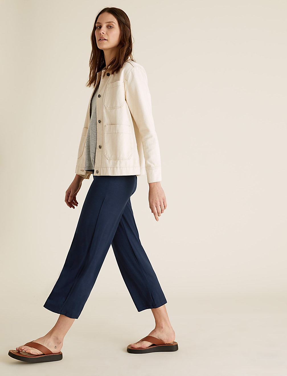 Jersey Wide Leg Cropped Trousers