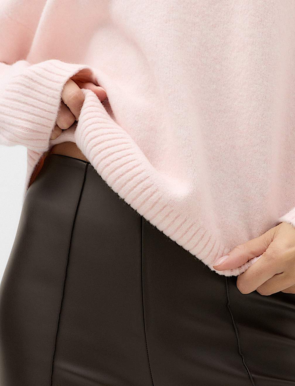 Faux Leather High Waisted Ankle Grazer Trousers