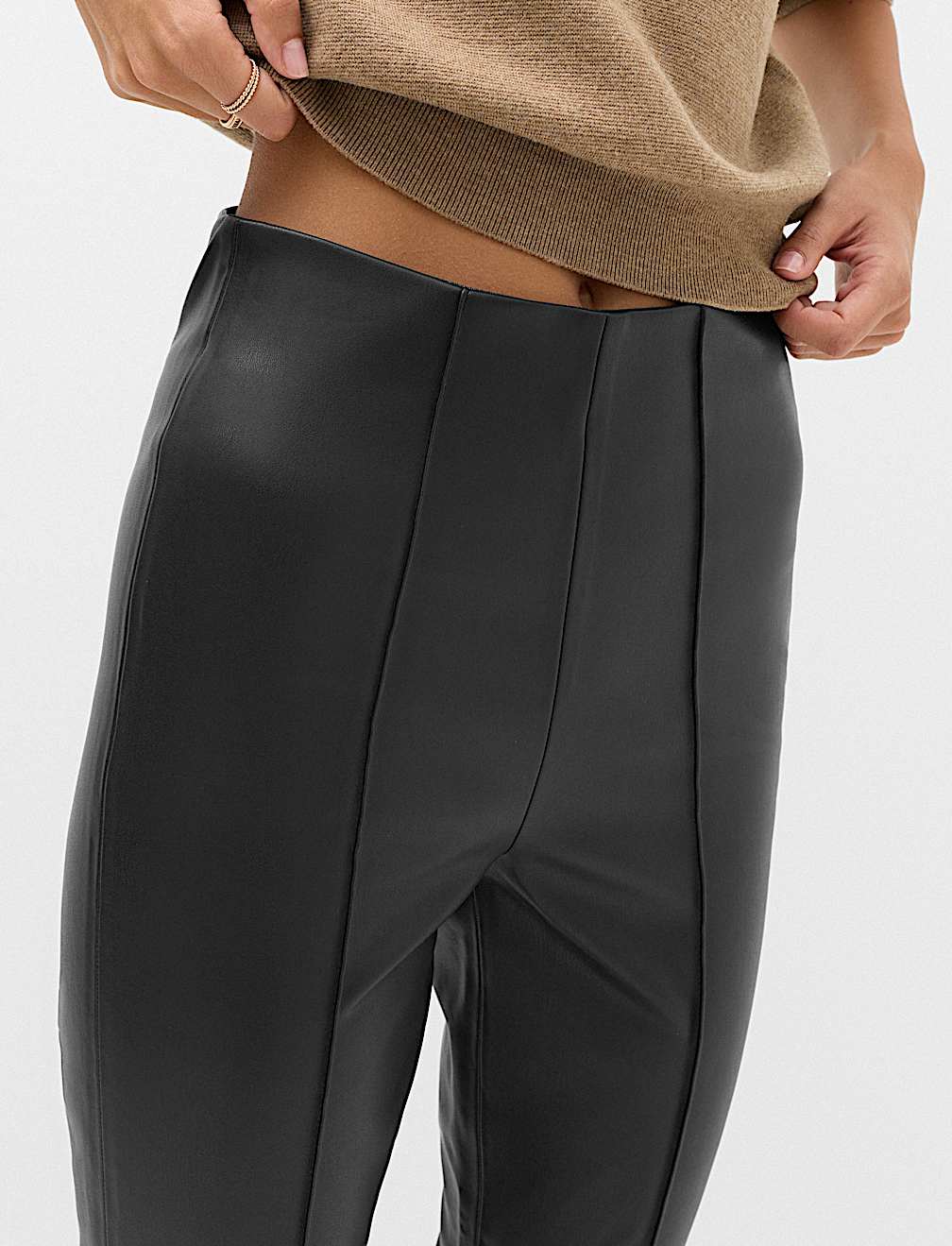 Faux Leather High Waisted Ankle Grazer Trousers