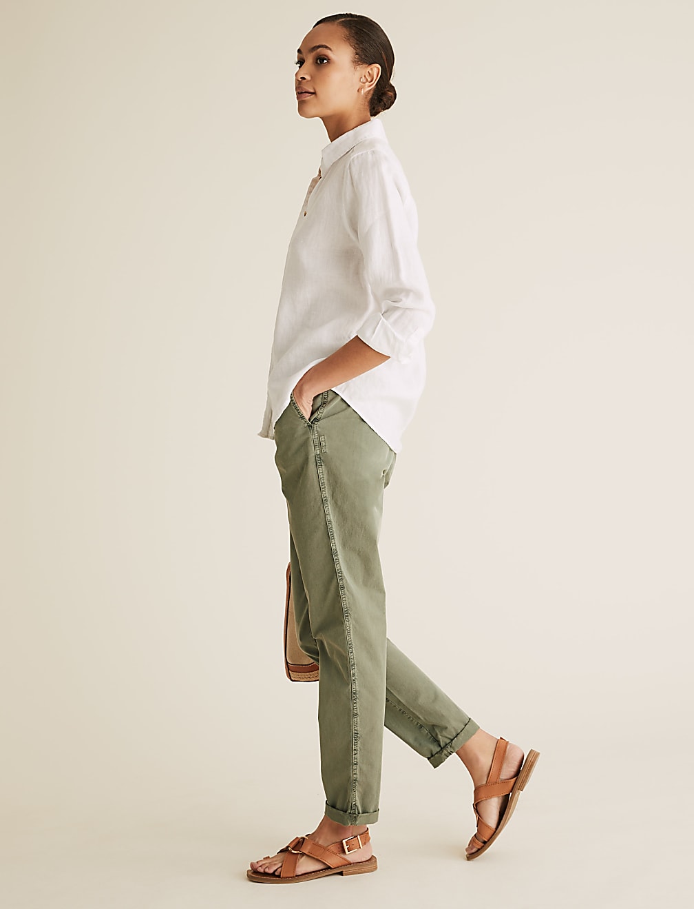 Pure Cotton Tapered Ankle Grazer Chinos