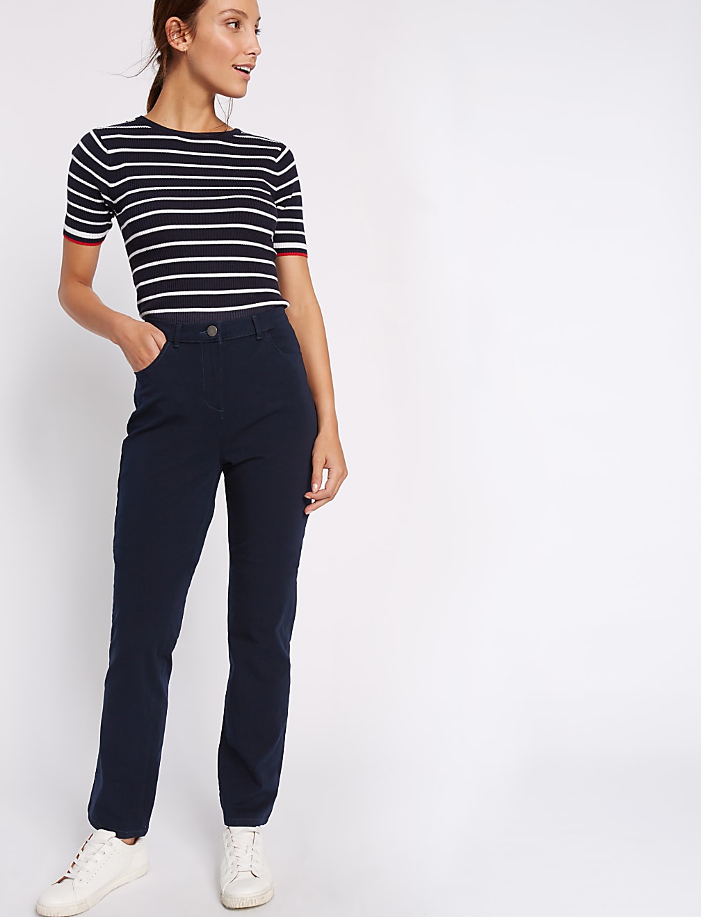 Cotton Rich Stretch Straight Leg Trousers