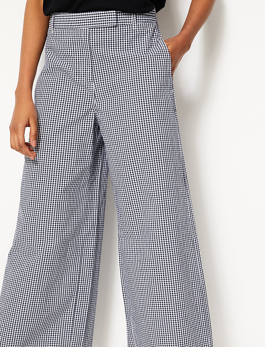 Pure Cotton Checked Cropped Culottes