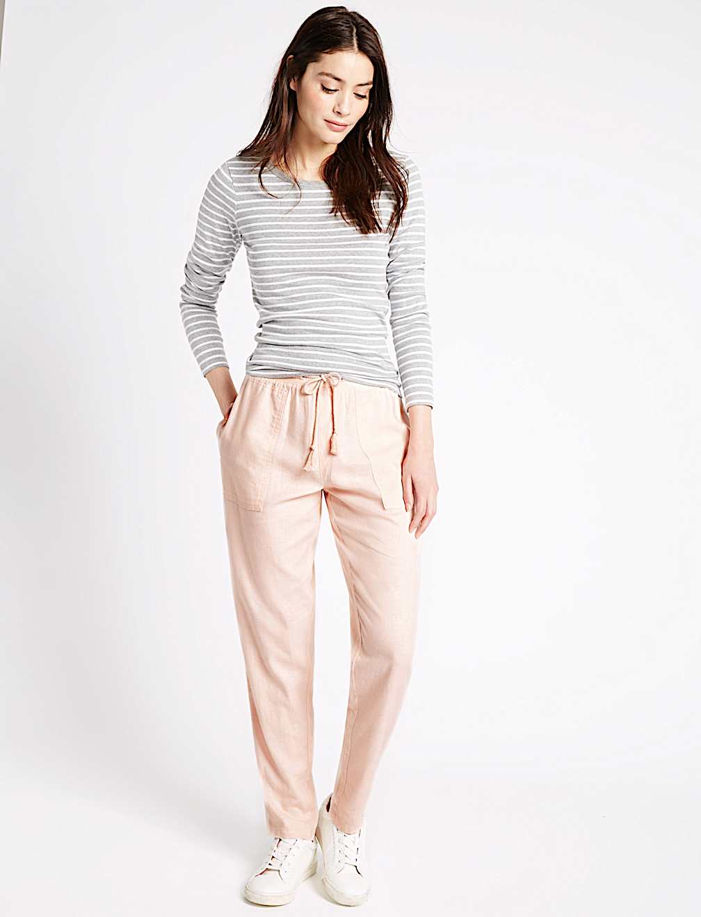 Linen Rich Drawstring Tapered Leg Trousers
