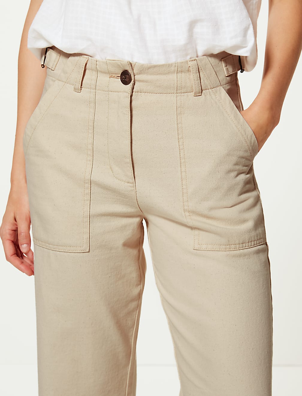 Pure Cotton Wide Leg Cropped Trousers