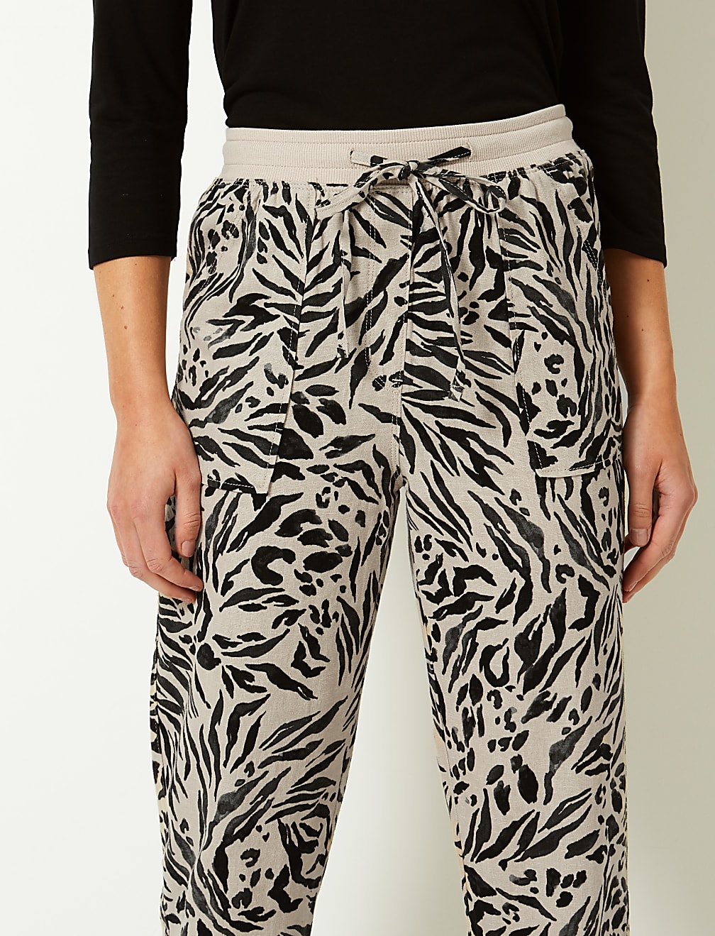 Linen Rich Animal Print Peg Trousers