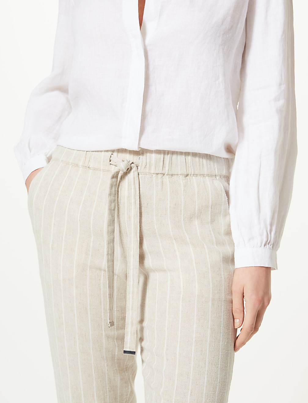 Linen Rich Striped Tapered Leg Peg Trousers
