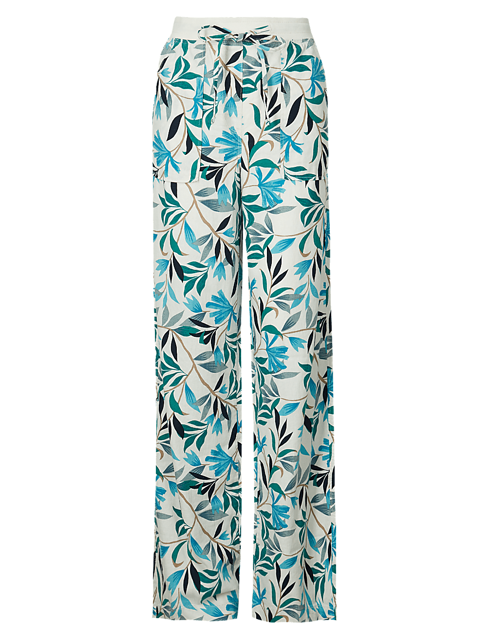 Linen Rich Leaf Print Wide Leg Trousers