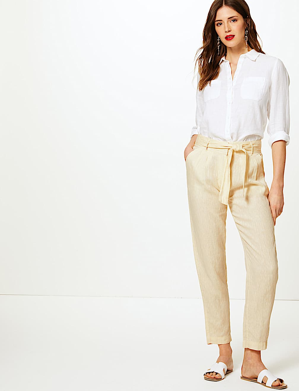 Pure Linen Ankle Grazer Peg Trousers