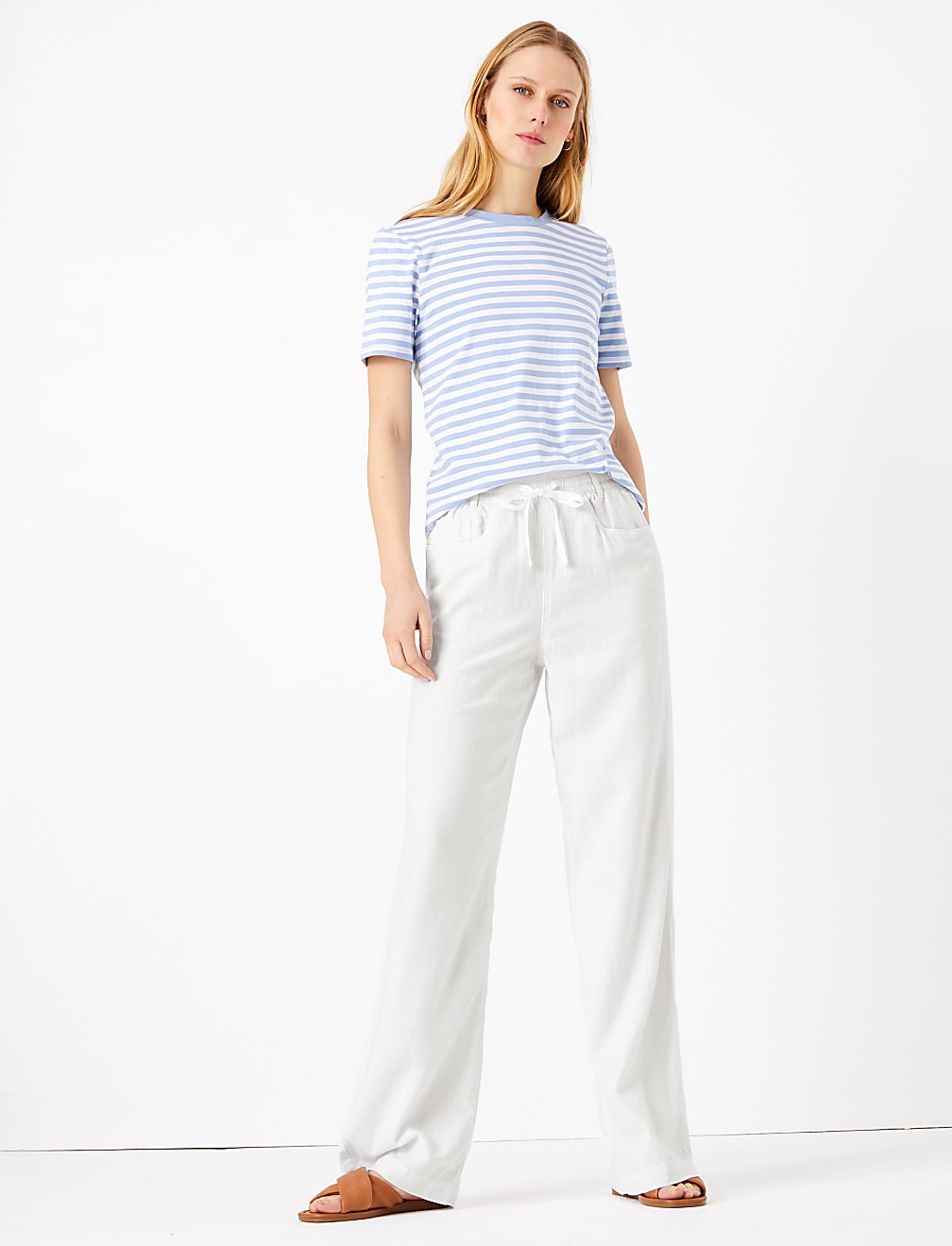 Marks and spencer ladies linen trousers sales
