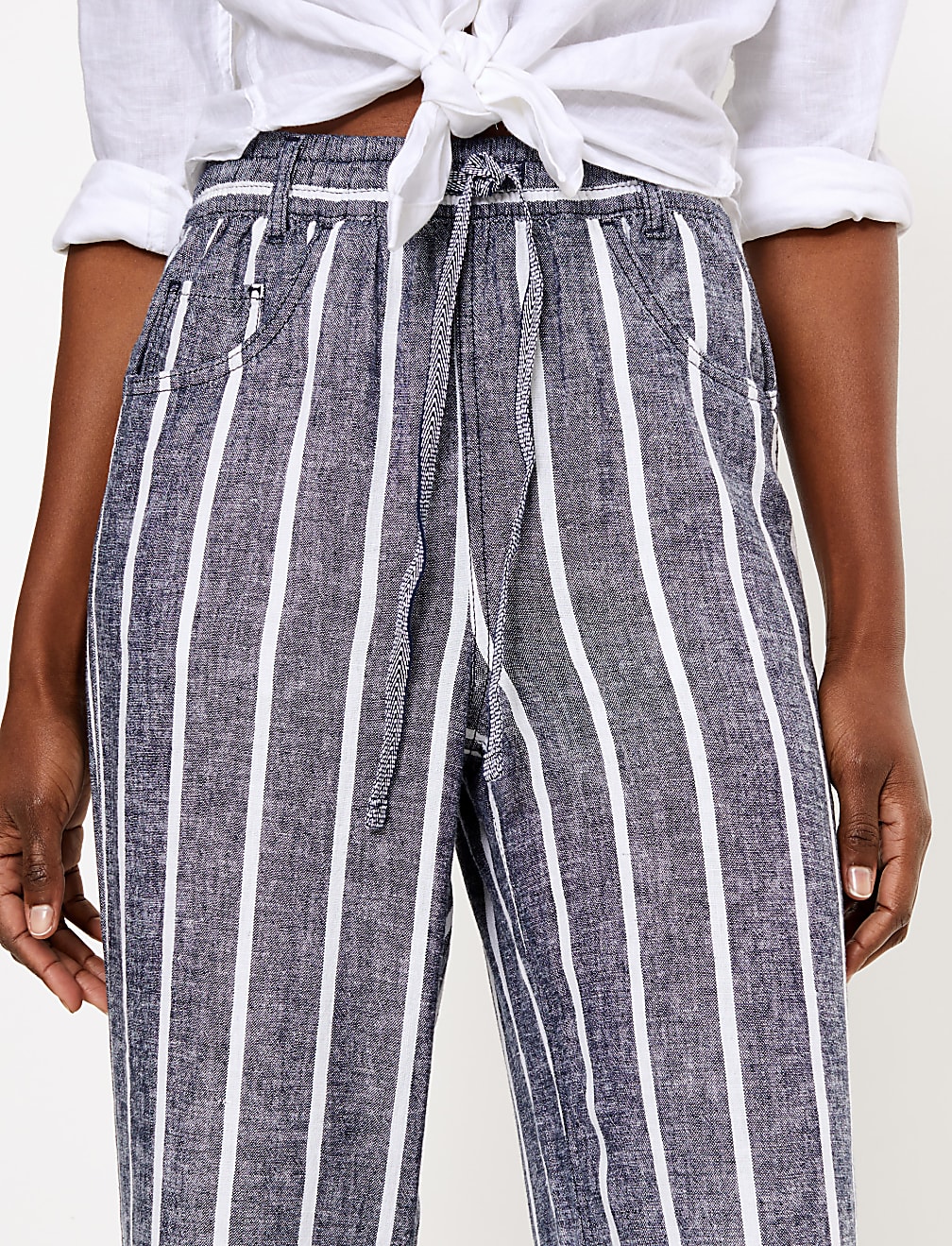 Linen Drawstring Wide Leg Trousers