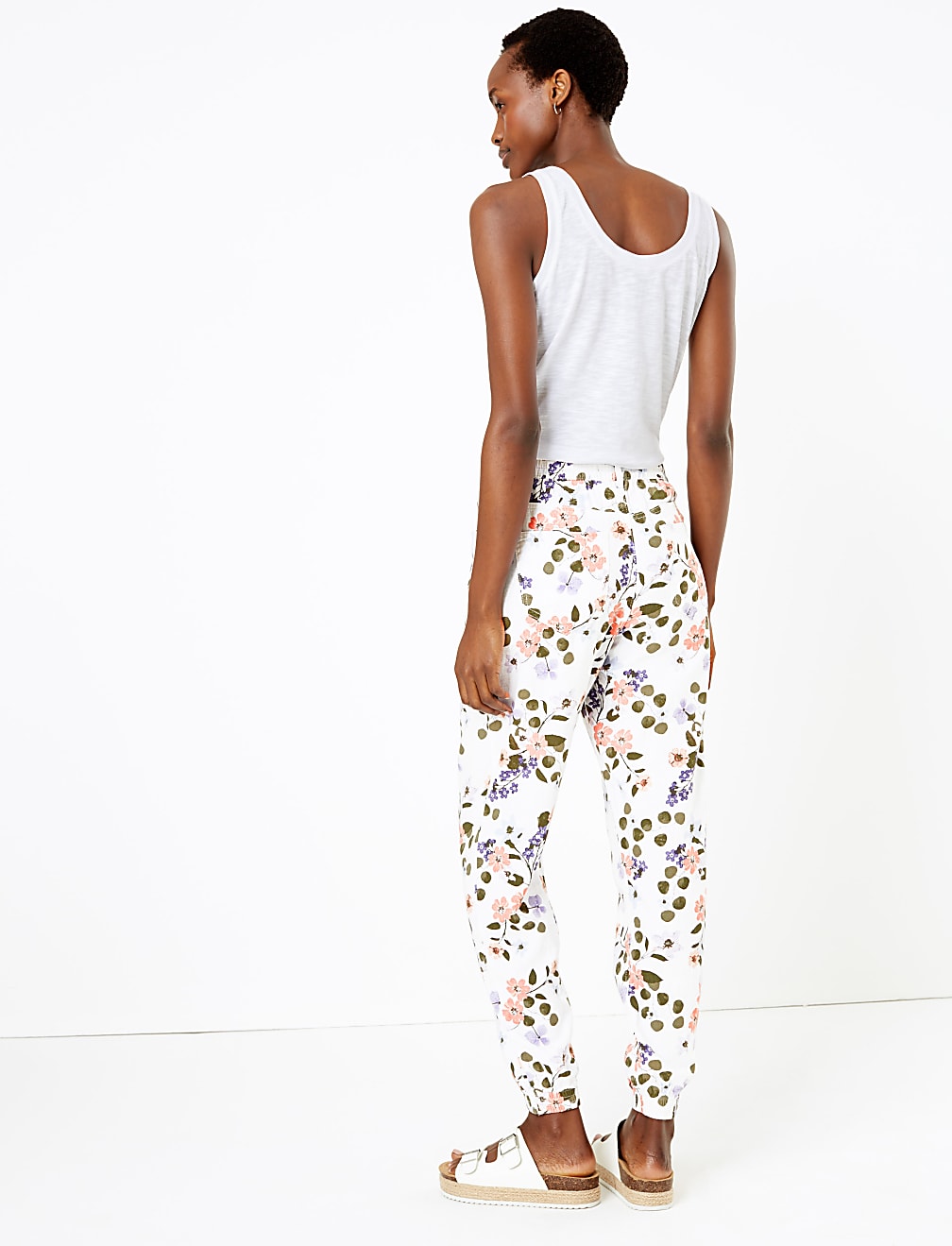 Linen Rich Floral Print Peg Trousers
