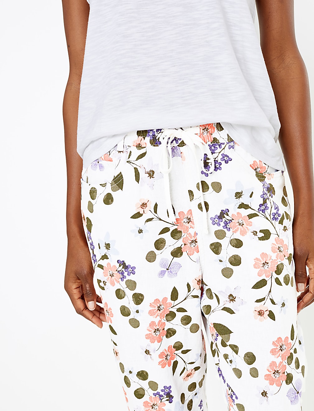 Linen Rich Floral Print Peg Trousers