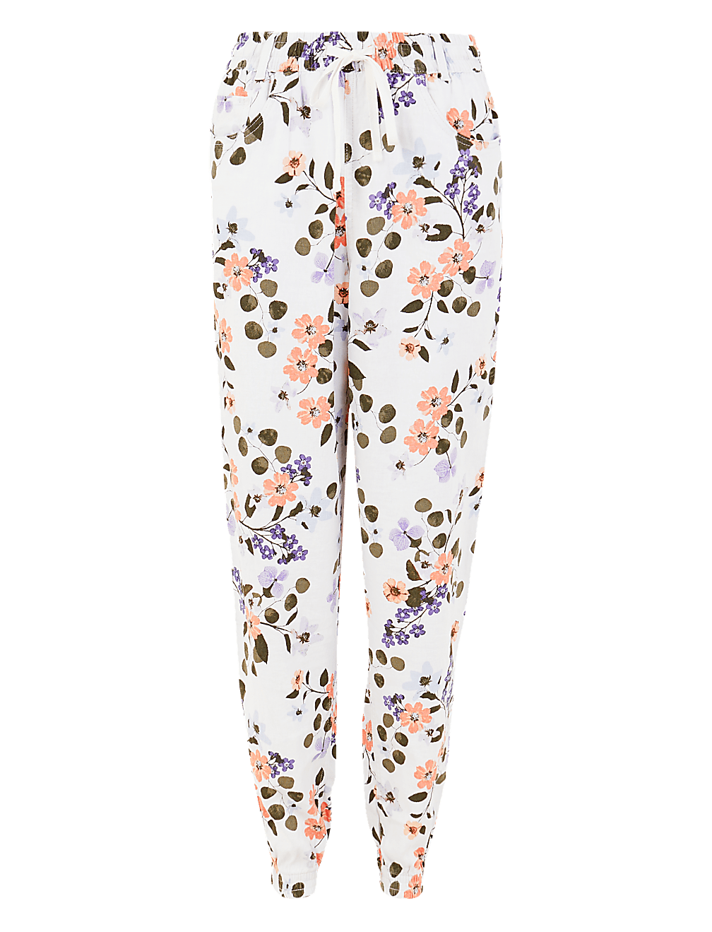 Linen Rich Floral Print Peg Trousers
