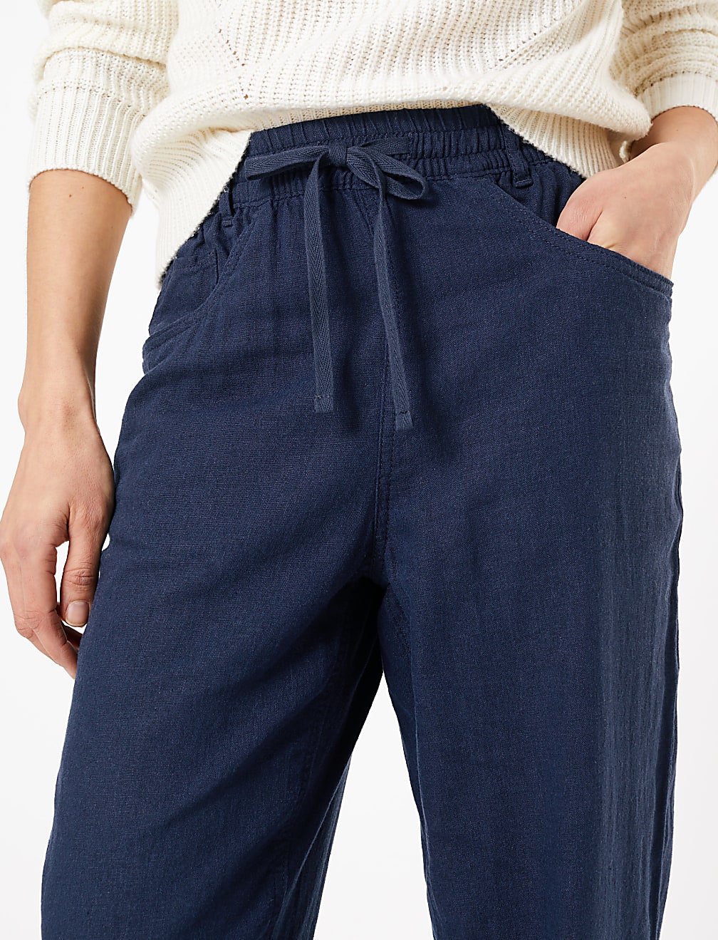 Linen Rich Tapered Ankle Grazer Trousers