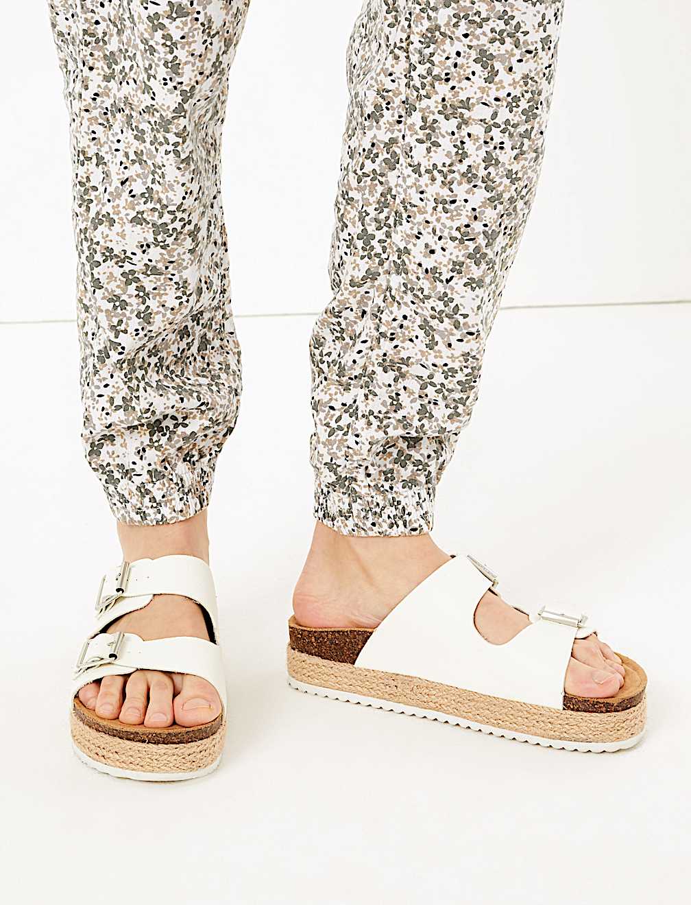 Linen Floral Drawstring Tapered Trousers