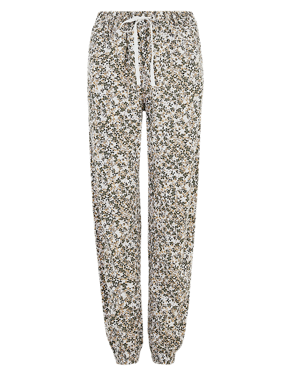 Linen Floral Drawstring Tapered Trousers