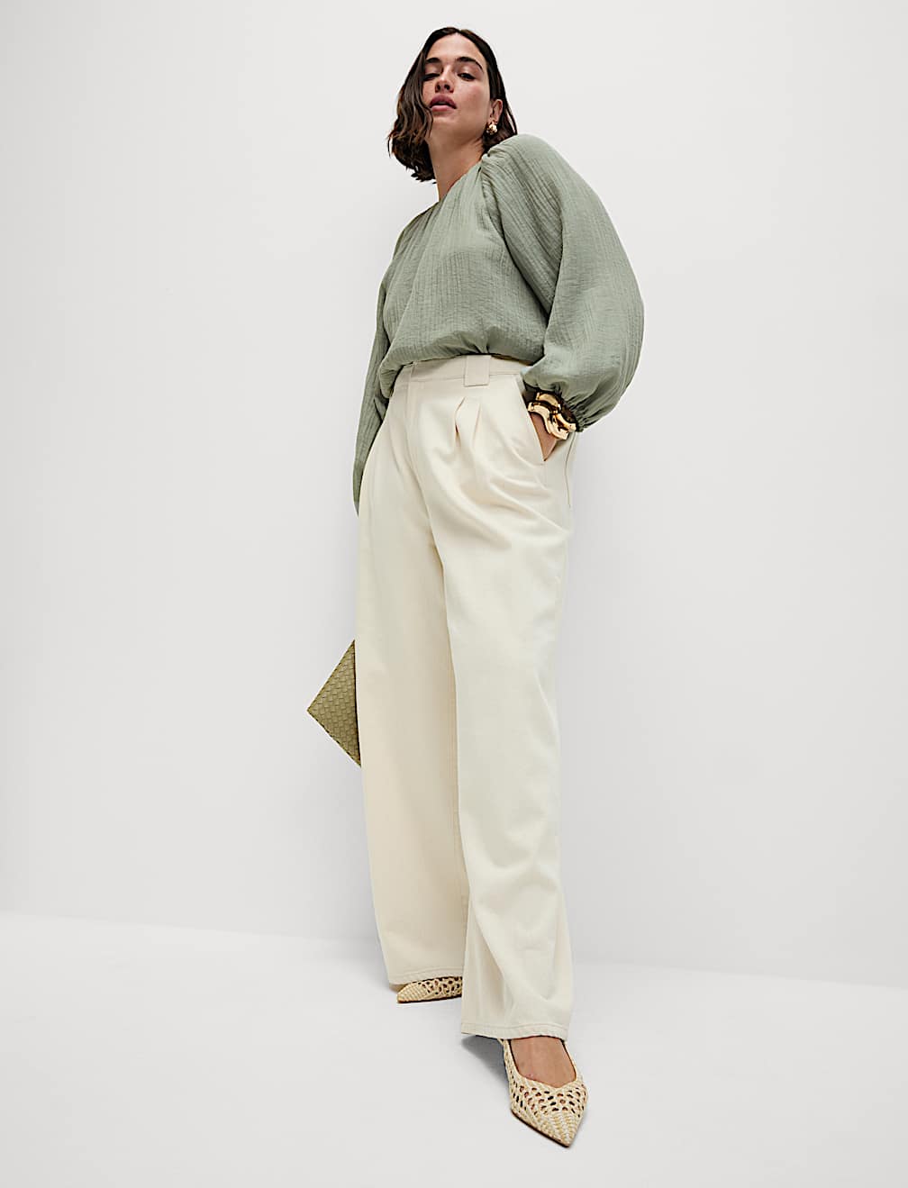 High Waisted Tailored Wide Leg Jeans