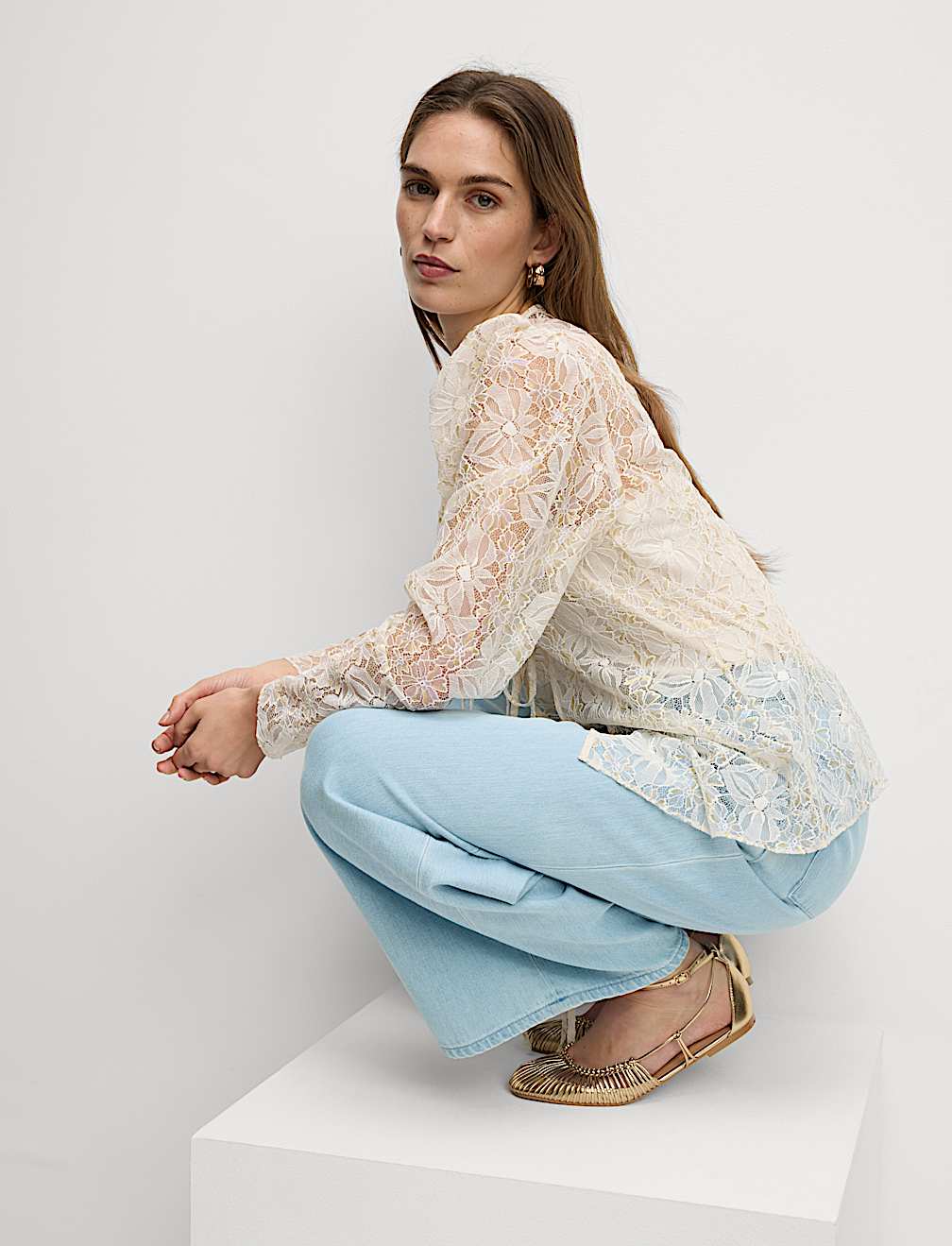 High Waisted Tailored Wide Leg Jeans
