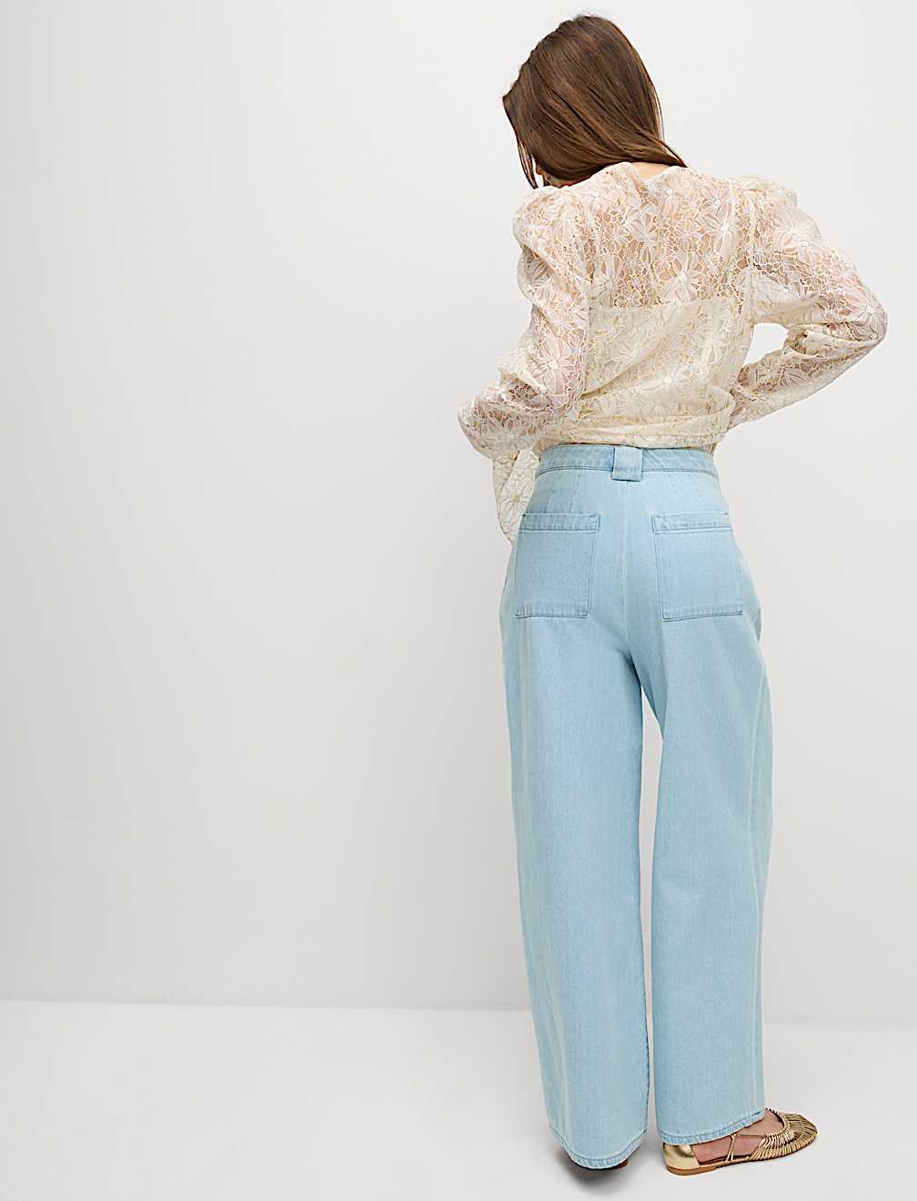 High Waisted Tailored Wide Leg Jeans