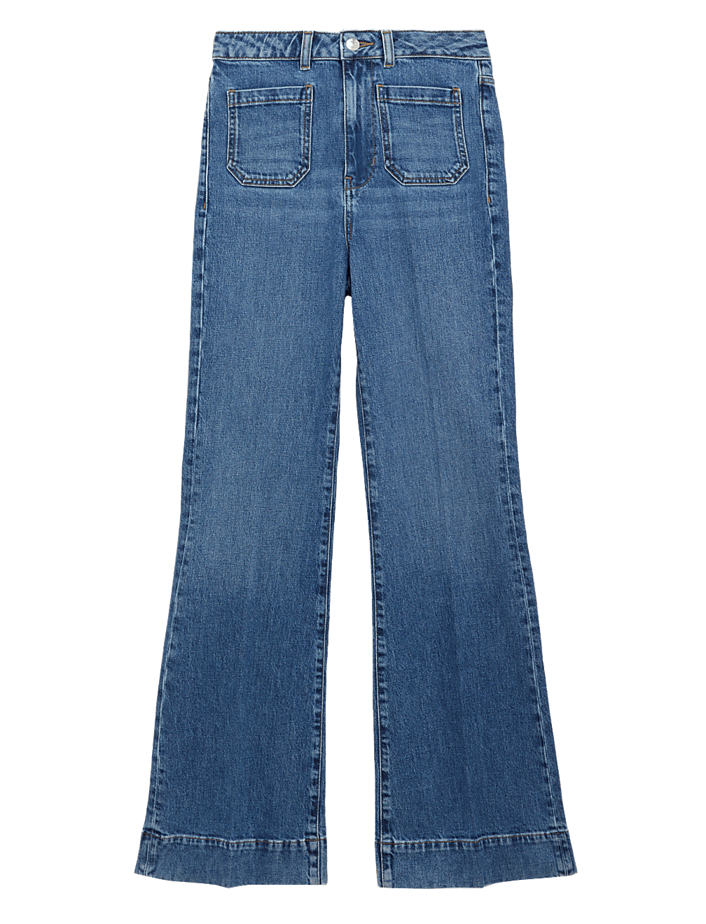 Patch Pocket Flare High Waisted Jeans