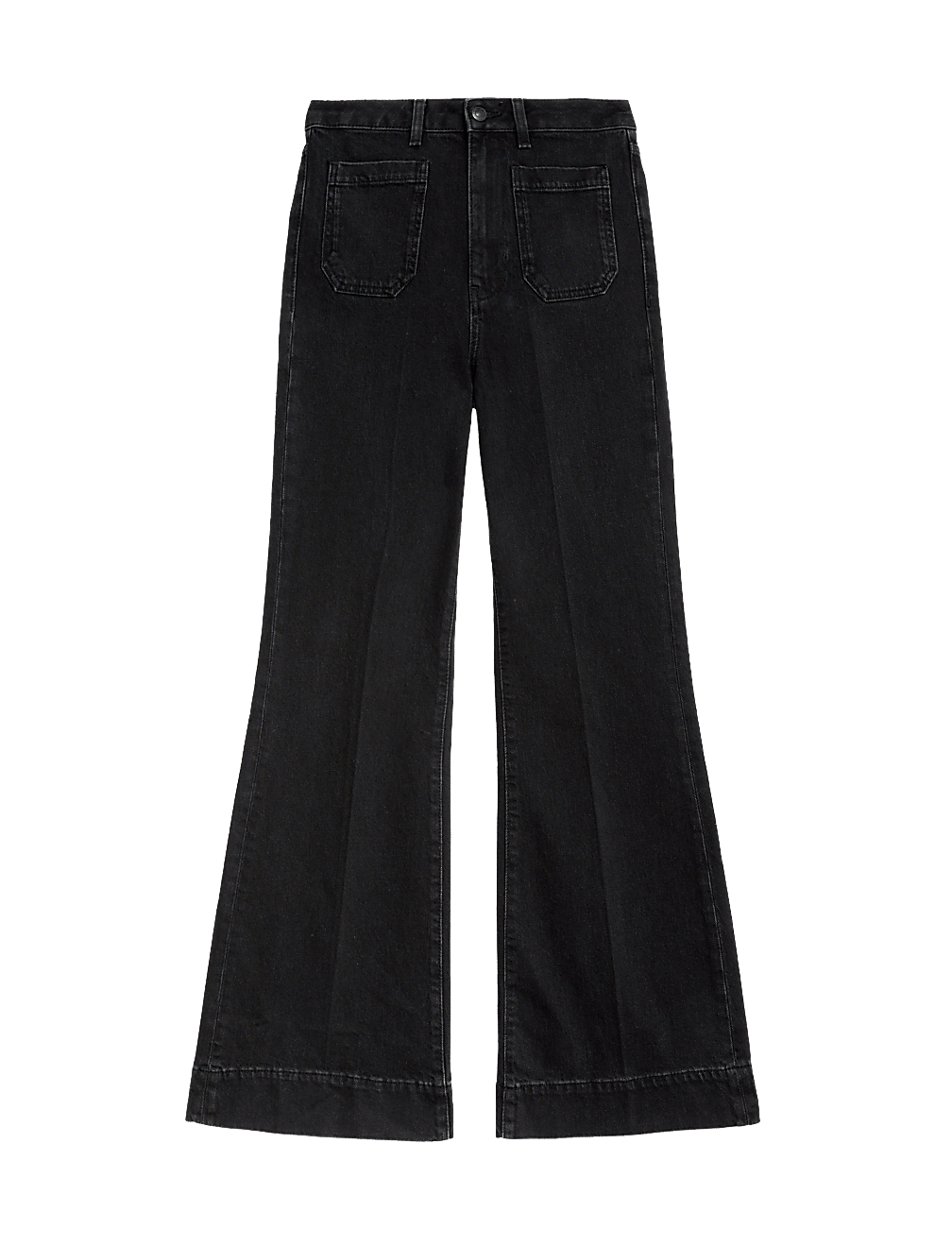 Patch Pocket Flare High Waisted Jeans
