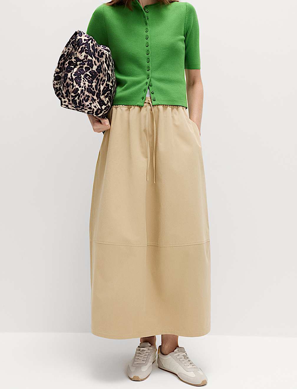 Pure Cotton Cocoon Shape Midi Skirt