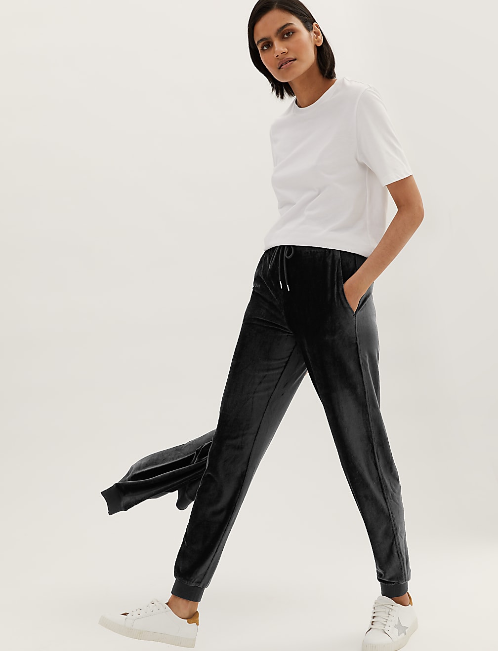 Velour Tapered Ankle Grazer Joggers