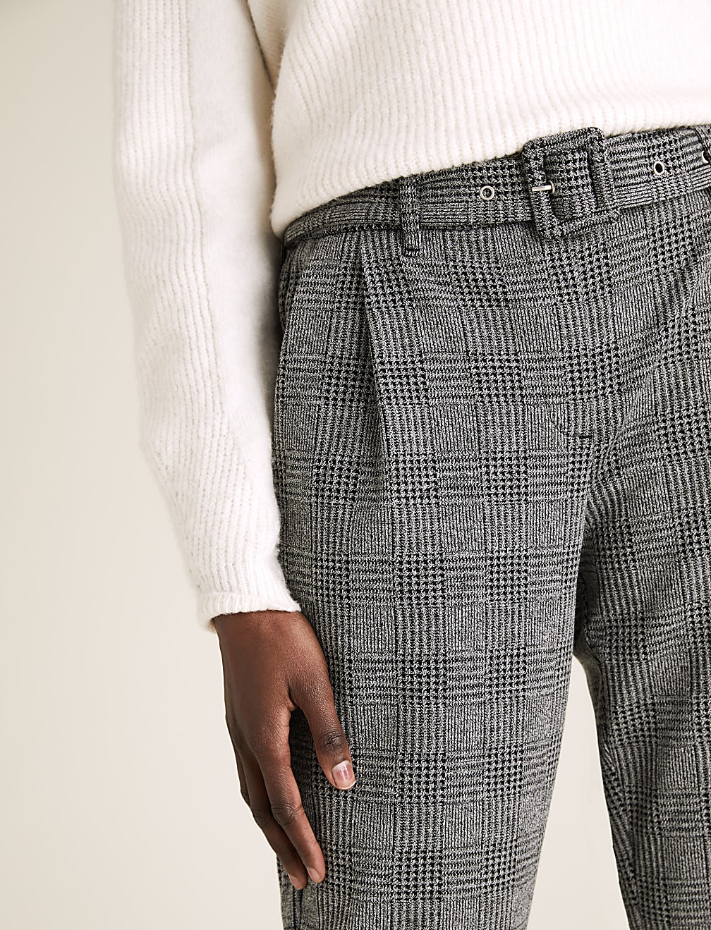 Checked Belted Ankle Grazer Trousers