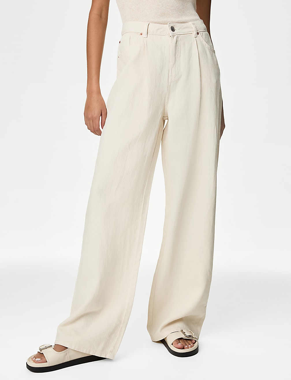 Linen Blend High Waisted Wide Leg Jeans