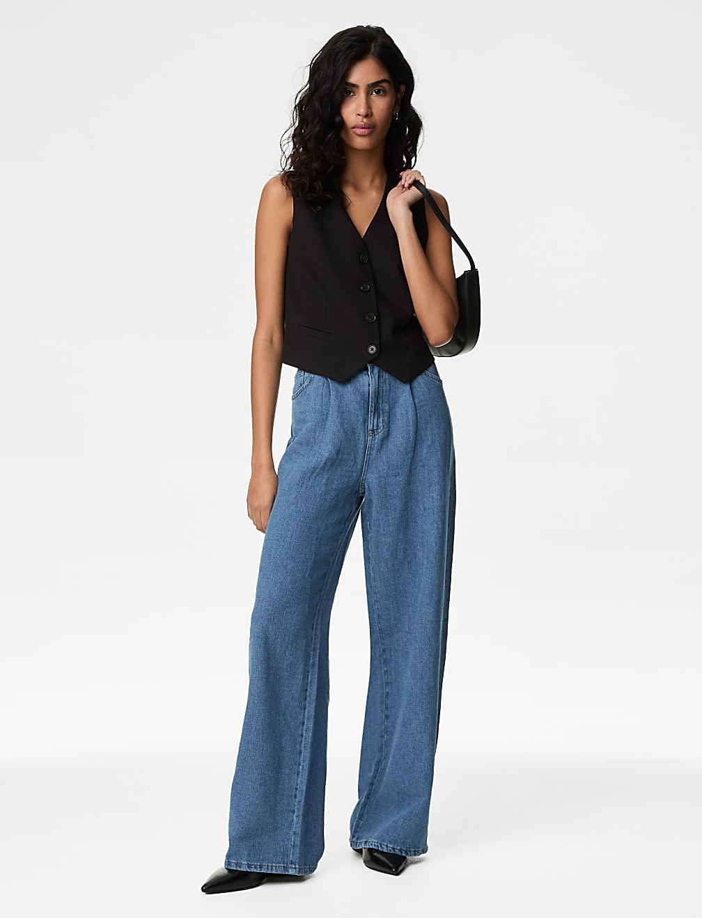 Linen Blend High Waisted Wide Leg Jeans