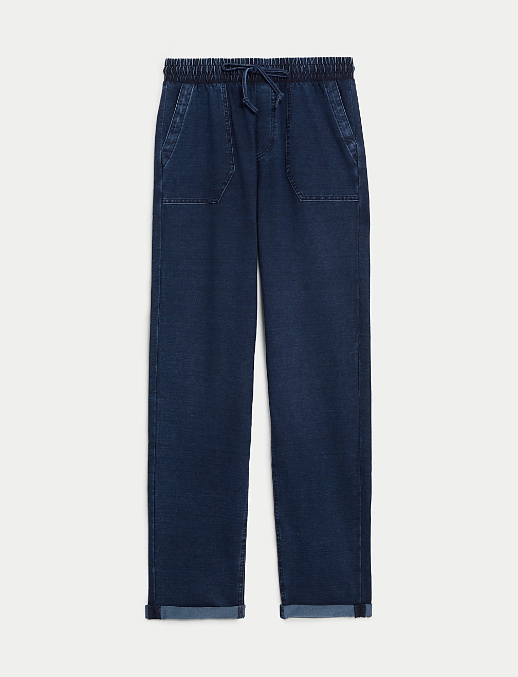 Denim Jersey Straight Leg Trousers