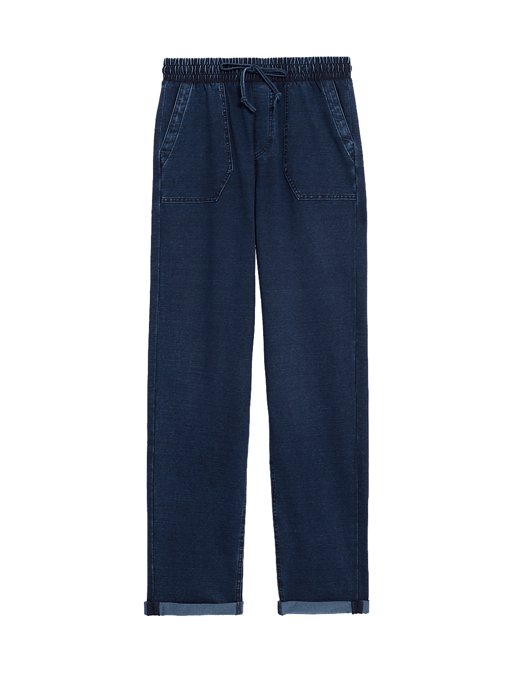 Denim Jersey Straight Leg Trousers