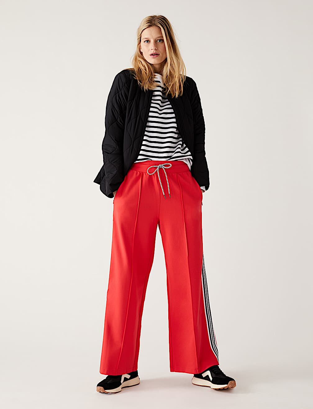 Jersey Side Stripe Wide Leg Trousers