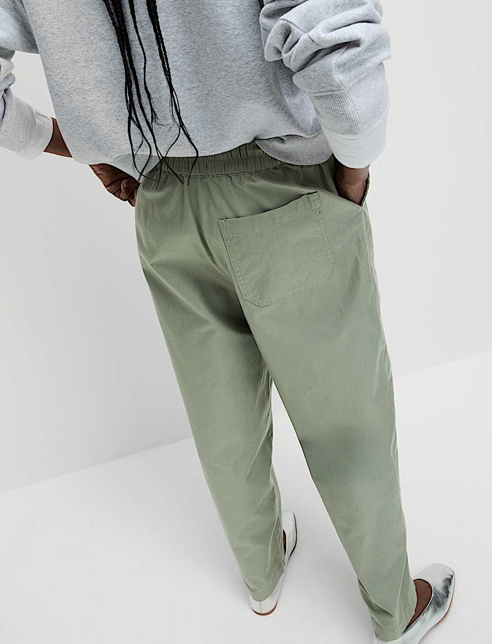 Pure Cotton Pull On Carrot Leg Trousers