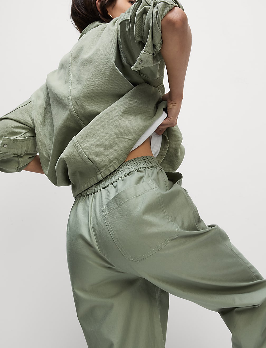 Pure Cotton Pull On Carrot Leg Trousers